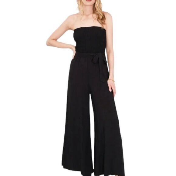 1.STATE Women's Strapless Wide Leg Jumpsuit Swimsuit Coverup Black S, - Picture 1 of 16